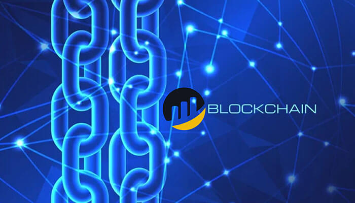 Glowing blue blockchain chains linked together on a digital network background, with the BSC Scan logo and the word blockchain symbolizing secure transactions and real-time data analysis on Binance Smart Chain.