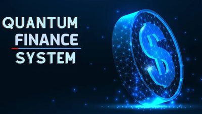 Digital dollar coin with futuristic blue glow representing the Quantum Finance System — what is a QFS account concept.