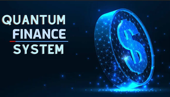 Digital dollar coin with futuristic blue glow representing the Quantum Finance System — what is a QFS account concept.