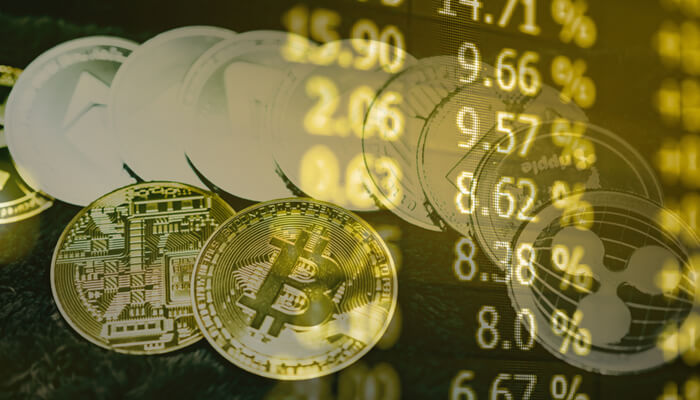 Top Cryptocurrency concept image showing Bitcoin and digital coins over market data, representing high-growth crypto assets, trading trends, and blockchain investment in 2026.