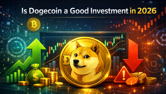 Is Dogecoin a Good Investment in 2026 showing DOGE price outlook, risks, and rewards chart