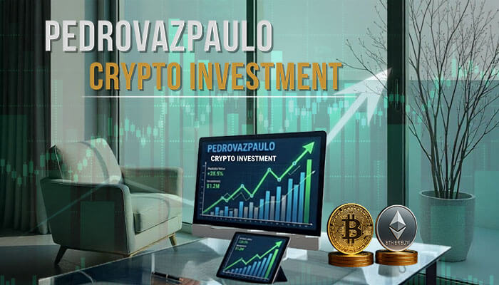 Pedrovazpaulo Crypto Investment: Exploring strategic approaches for digital asset growth in 2026 with a focus on Bitcoin, Ethereum, and smart investment techniques. A modern office setting with financial charts and cryptocurrency symbols illustrates the integration of technology in investment strategies.