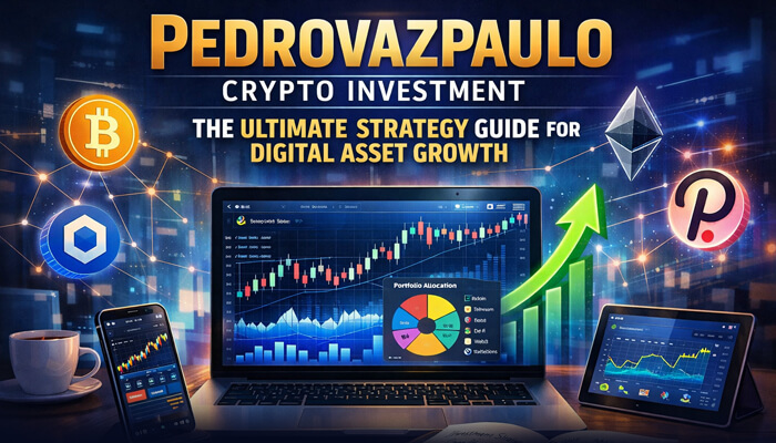 Pedrovazpaulo Crypto Investment strategy dashboard showing Bitcoin, Ethereum charts and digital asset growth analysis on a laptop screen