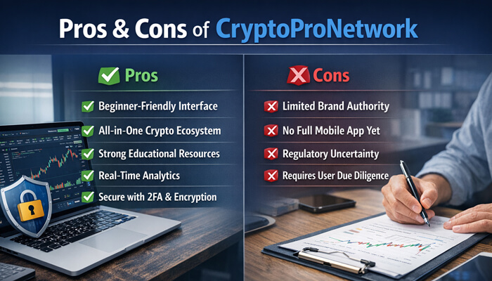 Pros and Cons of www cryptopronetworkcom 1 - Incryptocoin www cryptopronetworkcom pros and cons showing crypto platform features, benefits, and limitations with analytics dashboard