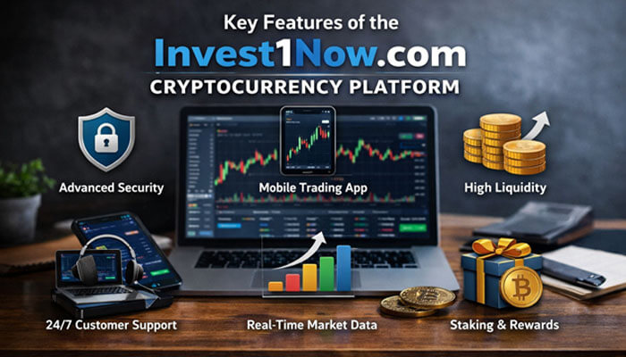 Key Features of the Invest1Now.com Cryptocurrency Platform - Incrypto Coin - Incryptocoin Invest1Now.com Cryptocurrency: Explore the top features of Invest1Now.com’s cryptocurrency platform, including advanced security, mobile trading app, high liquidity, real-time market data, 24/7 customer support, and staking & rewards for seamless digital asset investments.