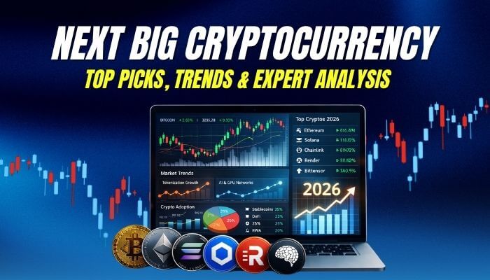 Next Big Cryptocurrency market analysis 2026 showing crypto trends, charts, and top coins with growth insights